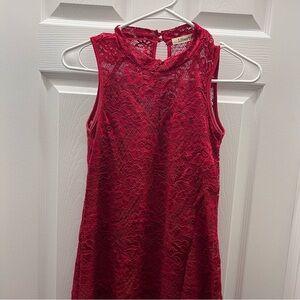 Liberty Love Mock Neck Red Lace Sleeveless Lined Shift Dress